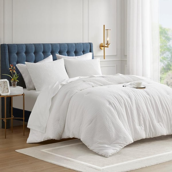 Full/Queen 2024 White Waffle Weave Comforter Set