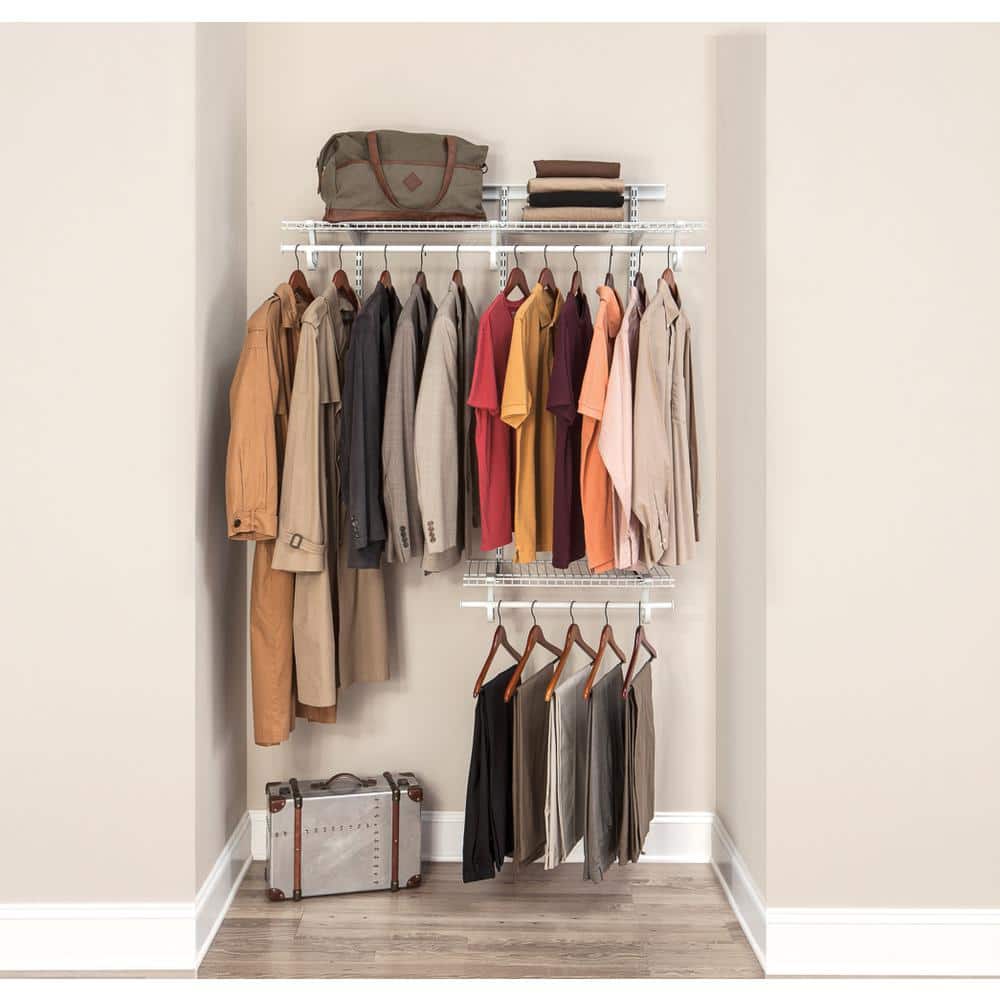 ClosetMaid ShelfTrack 120.5 in. W White Reach-In Wall Mount 5-Shelf Wire  Closet System Organizer Kit 2091 - The Home Depot