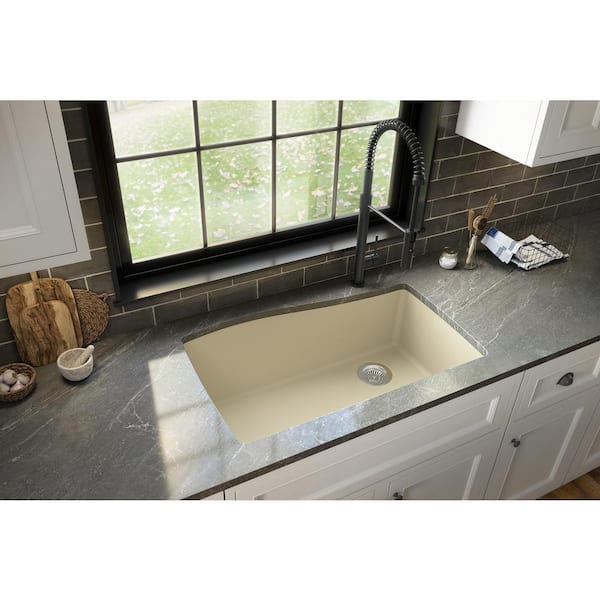 Karran Undermount Quartz Composite 33 in. Single Bowl Kitchen Sink in Bisque