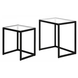Rocco 22 in. Blackened Bronze Rectangular Glass Top End Table with 2 Nested Tables