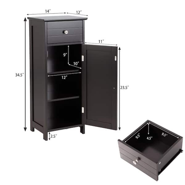 WELLFOR 14-in x 34.5-in x 12-in Black Freestanding Corner Linen Cabinet