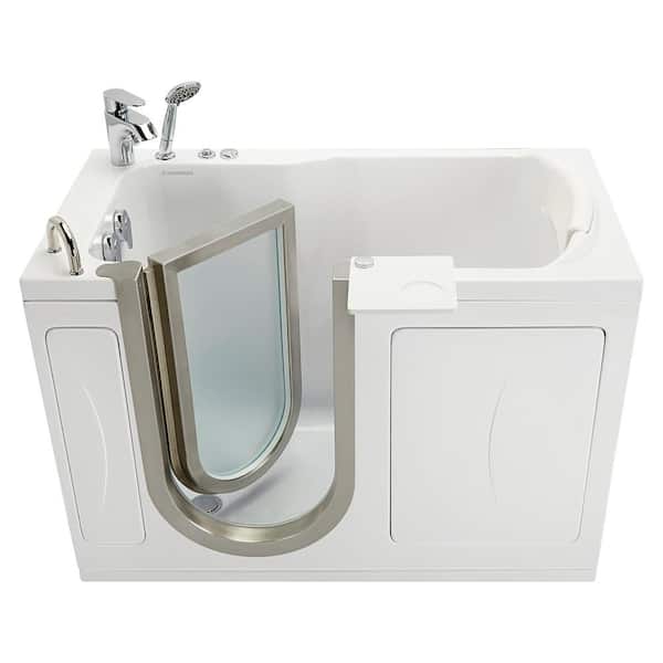 Ella Petite 52 in. x 28 in. Acrylic Walk-In Whirlpool Bathtub in White with 2 Piece Fast Fill Faucet, LHS 2 in. Dual Drain