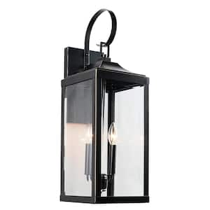 TRUE FINE Jefferson 2-Light 25.7 in. Black Large Outdoor Wall Lantern  Sconce Light TD40021OT - The Home Depot