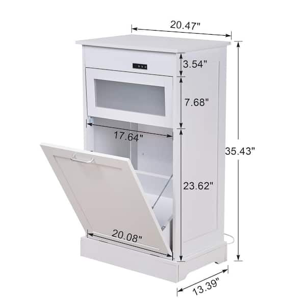 10-13 Gallon Tilt-Out Trash Can Cabinet White MDF 20.47 in. Sideboard with Flip Door and Deodorizer