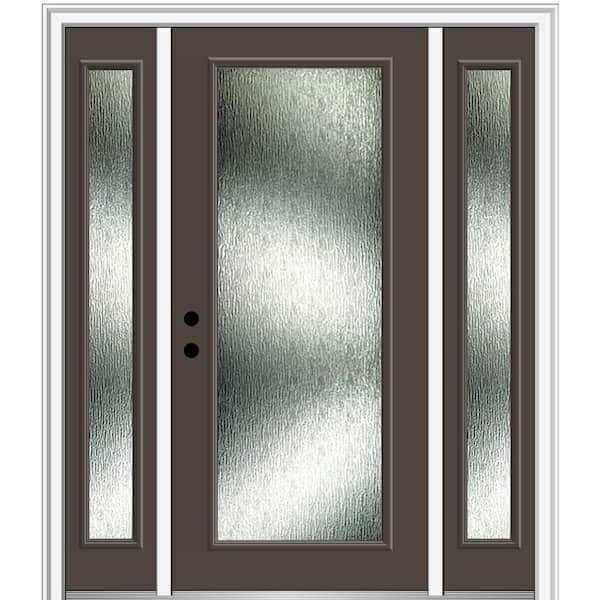 MMI Door 60 in. x 80 in. Right-Hand Inswing Rain Glass Brown Fiberglass Prehung Front Door on 4-9/16 in. Frame