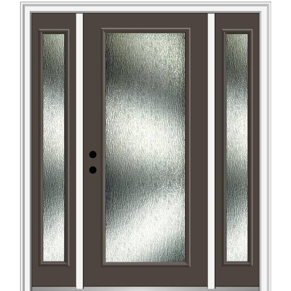 MMI Door 64 in. x 80 in. Right-Hand Inswing Rain Glass Brown Fiberglass Prehung Front Door on 6-9/16 in. Frame