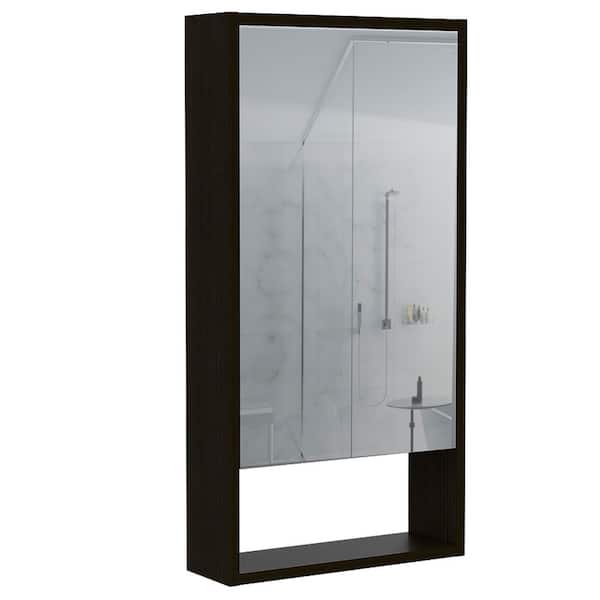 17.9 in. W x 35.4 in. H Rectangular Particle Board Modern Bathroom Medicine Cabinet with Mirror in Black