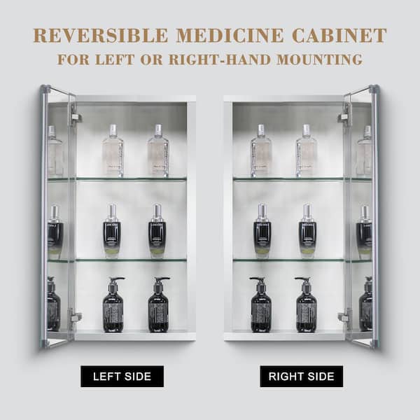 Forclover 15-in x 26-in Surface/Recessed Mount Silver Mirrored Medicine Cabinet