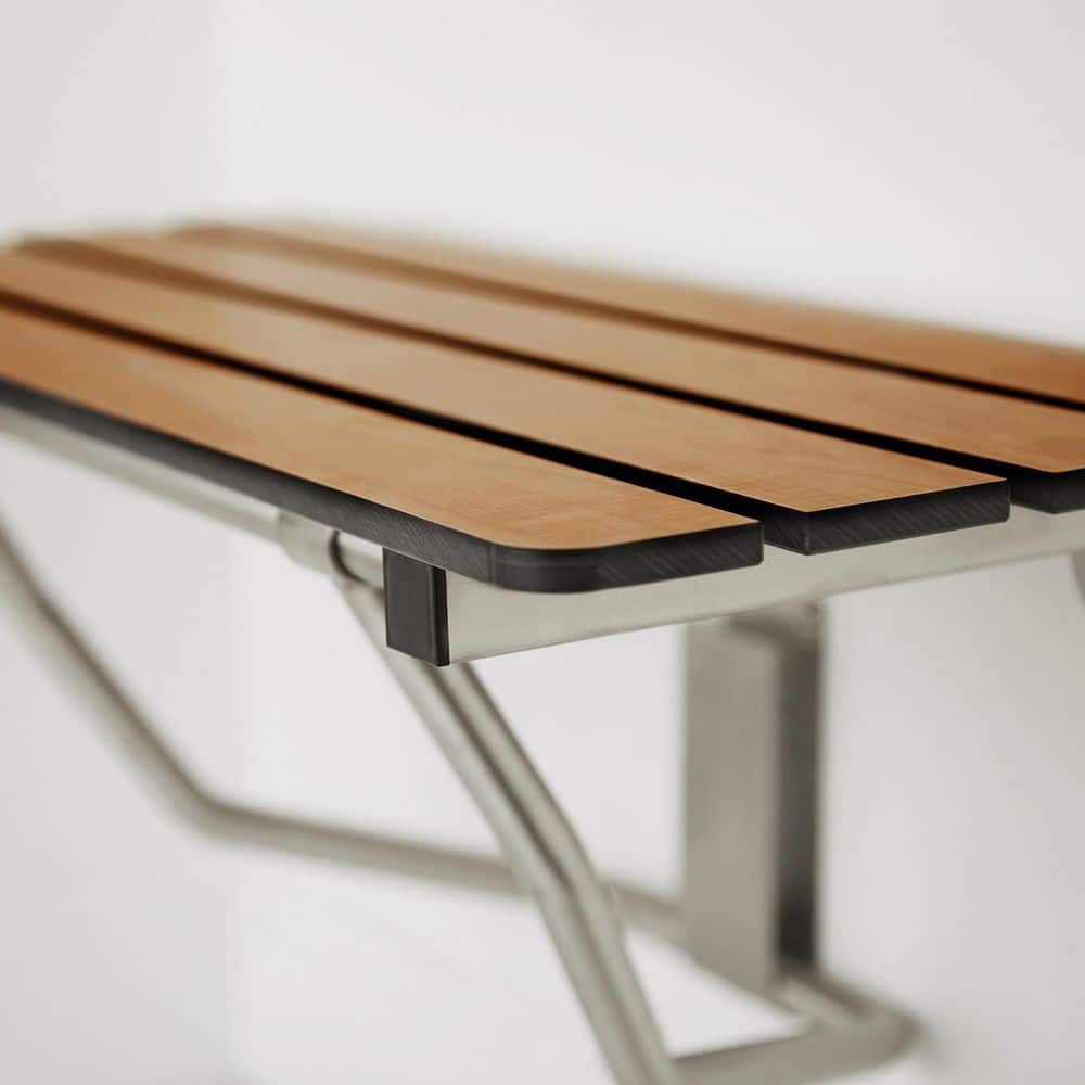 Teak and Stainless Steel Wall-Mounted Folding Shower Bench