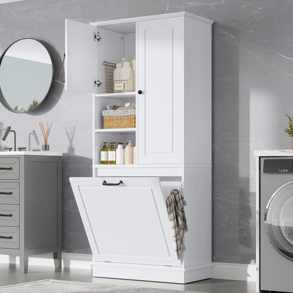 MDF Tall Storage Cabinet with Adjustable Shelves, Flip-Out Basket & Enclosed Cabinets for Home price history on PriceWatchPro