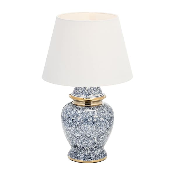 Liv & Skye 19 in. Blue and Gold Ceramic Chinoiserie Table Lamp