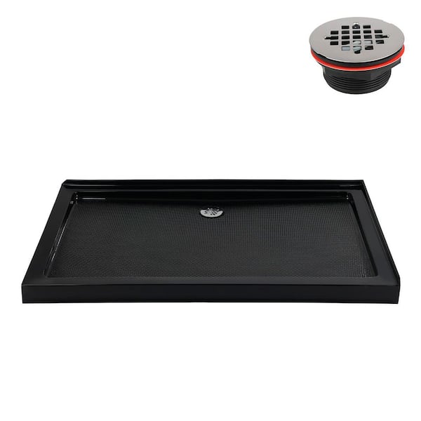 NT-2384-600-BL 60 in. x 30 in. Corner Acrylic Shower Pan Base in Glossy Black with Left Drain, Drain Included
