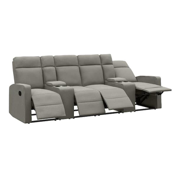 ProLounger 4-Seat Reclining Sofa 114 in. Wide with 2-Storage Consoles in Gray