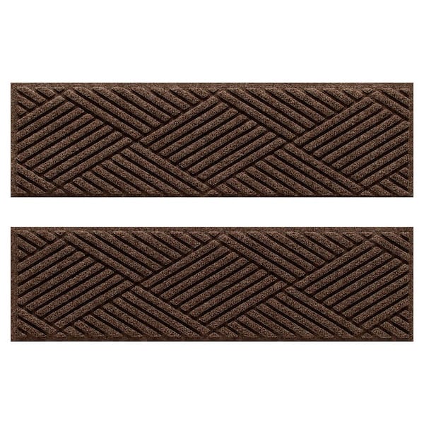 Bungalow Flooring Waterhog Diamonds 8.5 in. x 30 in. PET Polyester Indoor Outdoor Stair Tread Cover (Set of 4) Dark Brown