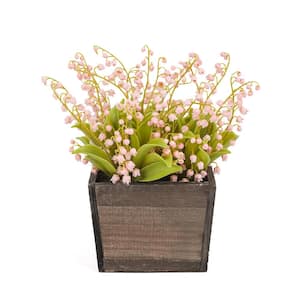 10 in Artificial Floral Arrangements Lily of the Valley Bouquet in Wooden Box- Color: Pink