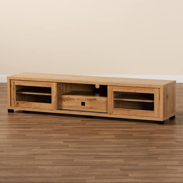 Baxton Studio Beasley 70.87 in. Oak Brown and Black TV Stand Fits