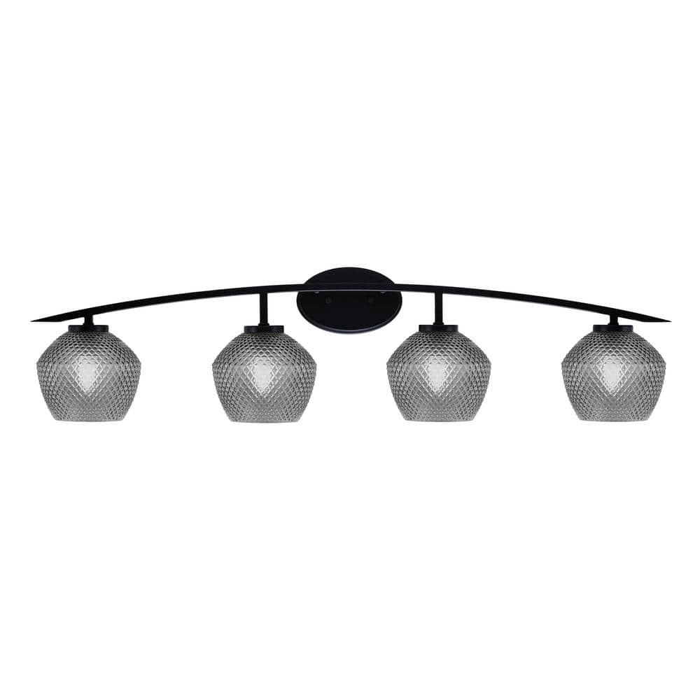 Siena 40 in. 4-Light Matte Black Vanity-Light with 6 in. Smoke Textured Gla