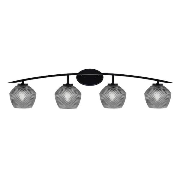 Unbranded Siena 40 in. 4-Light Matte Black Vanity-Light with 6 in. Smoke Textured Glass Shades No Bulbs Included