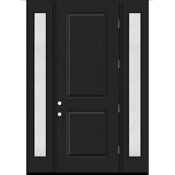 Regency 64 in. x 96 in. 2P Squaretop LHOS Onyx Stain Mahogany Fiberglass Prehung Front Door with Rain12 in. SLs 4-9/16
