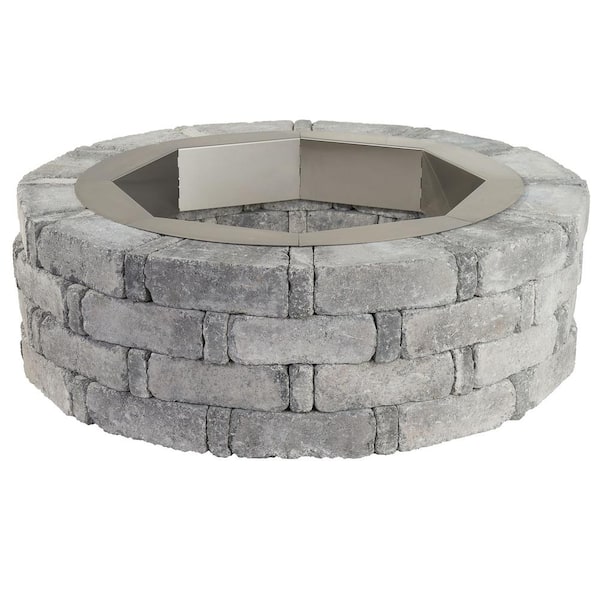 Pavestone RumbleStone 46 in. x 14 in. Round Concrete Fire Pit Kit No. 2 in Greystone with Round Steel Insert