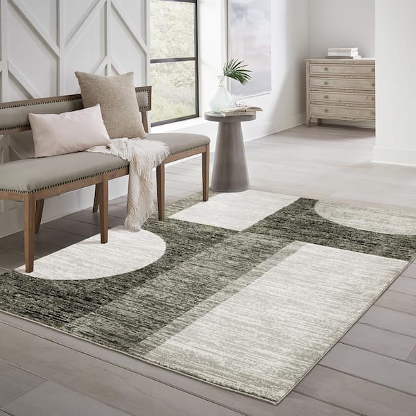 Saturn Gray 9 ft. x 12 ft. Geometric Modern Polypropylene-Nylon Blend Indoor Area Rug