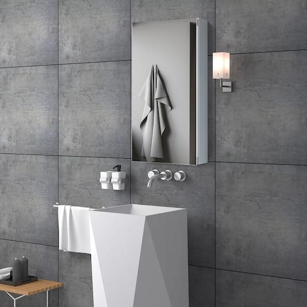 12 in. W x 24 in. H Rectangular Aluminum Surface/Recessed Mount Satin Mirrored Soft Close Medicine Cabinet with Mirror