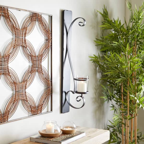 36 in. Black Metal Scroll Long Pillar Wall Sconce