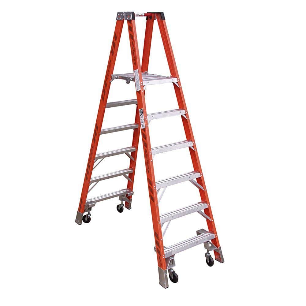 Werner 12 ft. Reach Fiberglass Platform Twin Step Ladder with Casters 300 lb. Load Capacity Type IA Duty Rating -  PT7406-4C