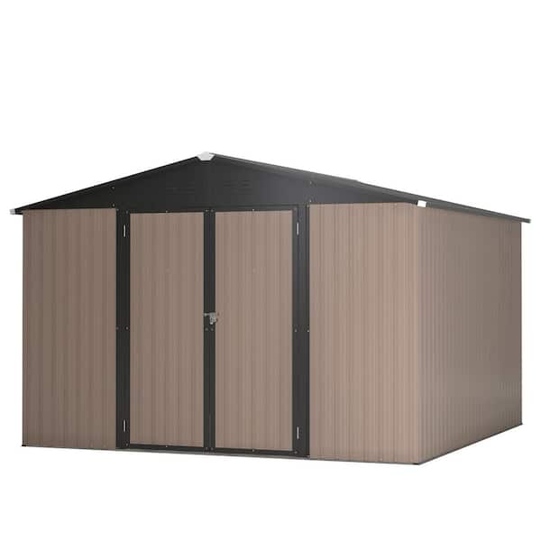 10 ft. W x 10 ft. D Brown Metal Storage Shed with Design of Lockable Doors (93 sq. ft. )