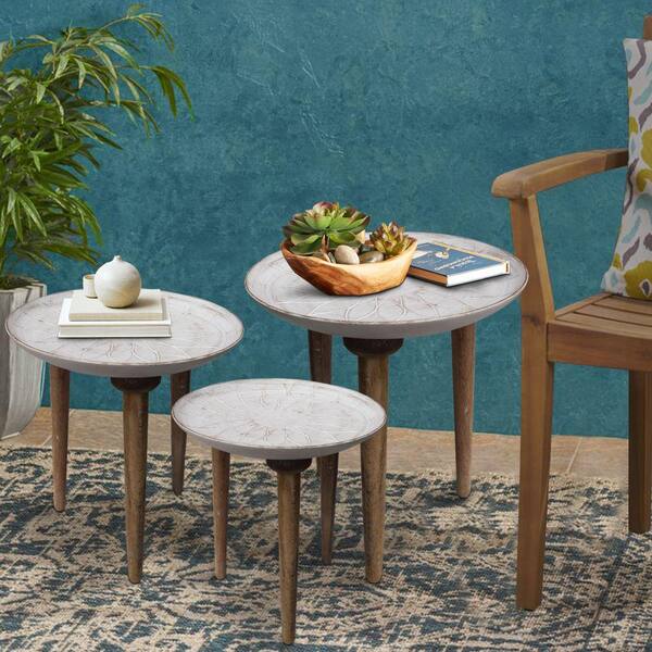 The Urban Port 3 Piece 18 In White, Brown And White Coffee Table Set