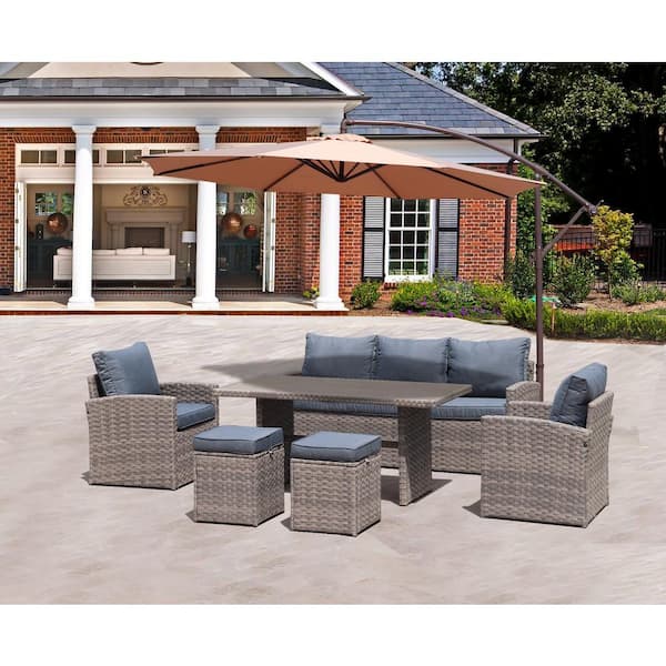 waelph 6-Piece Brown Wicker Patio Conversation Set with Gray Cushions
