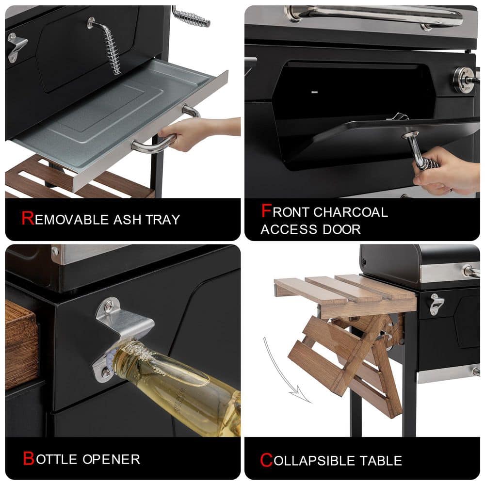 Royal Gourmet 24-Inch Black Stainless Steel Charcoal Grill with Smoker