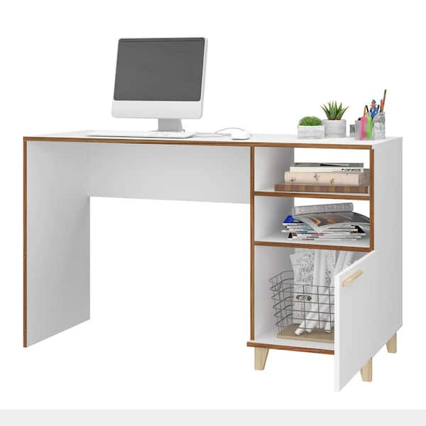 ATHMILE 59.06 in. Teak Home Office Computer Desk with Hutch, Brown