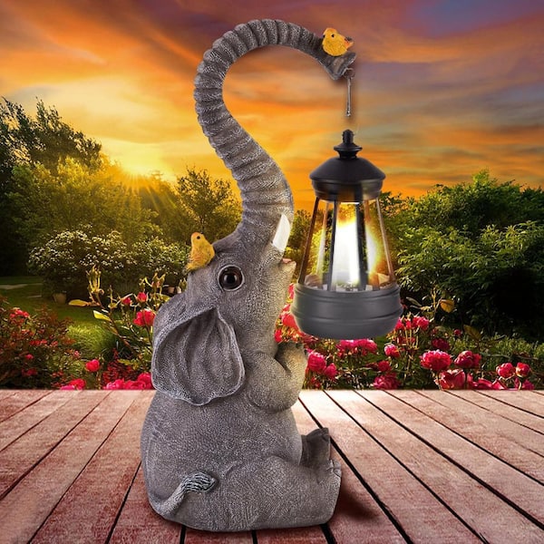 Solar Outdoor Garden Decor Elephant Statues Lights L0CC1MY968
