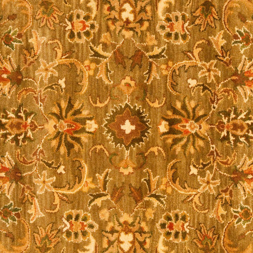 Olive and Gold 8' Square Handmade Wool Floral Area Rug