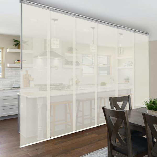 EMOH Ashy Mesh 70 in.- 130 in. W x 94 in. L Adjustable 6-Panel Satin Nickel Single Rail Panel Track with 23.5 in. Slates