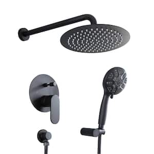 5-Spray Patterns 10 in. Wall Mounted Rain Fixed Shower head with Dual Shower Heads in Matte Black (Pressure Balance)