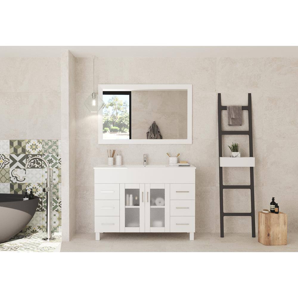 Nova 48" White Freestanding Bathroom Vanity with Ceramic Basin