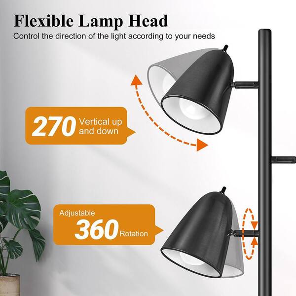 64 in. Black 3-Light Tree Floor Lamp with 3 Bulbs Included Lamp