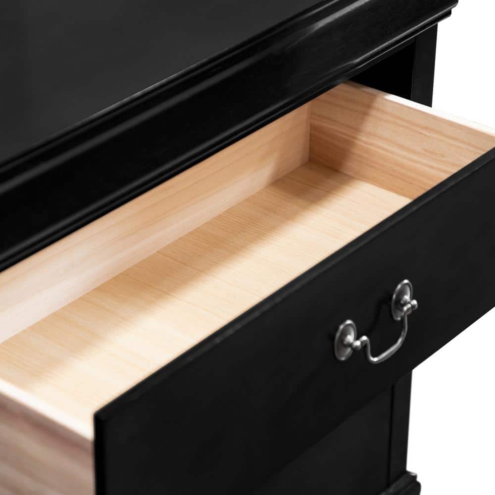 Black Solid Wood 6-Drawer Dresser with Mirror