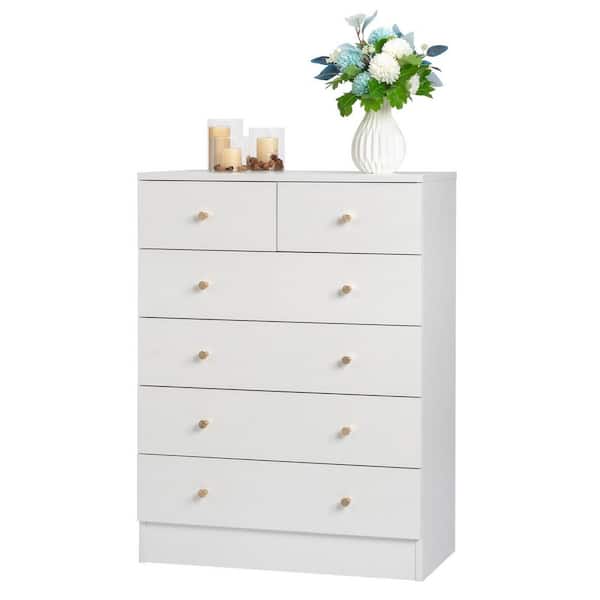 White 6-Drawer 25. 98 in. Wide Chest of Drawers
