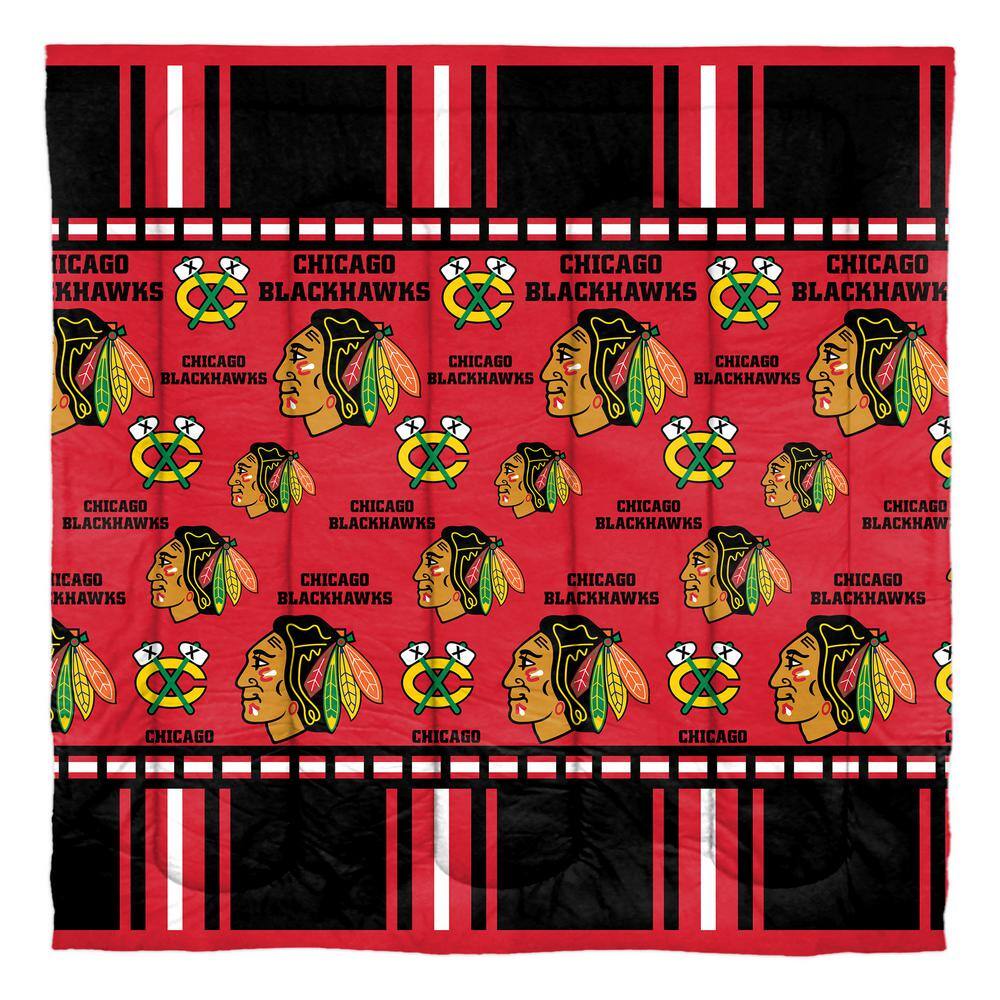 5-Piece Multi Colored Chicago Blackhawks Rotary Queen Size Bed In a Bag Set