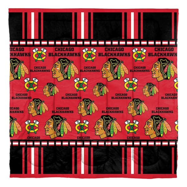 Unbranded 5-Piece Multi Colored Chicago Blackhawks Rotary Queen Size Bed In a Bag Set
