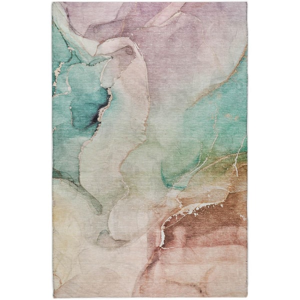 Dream Shag Premium Machine Washable Abstract ADS521 Teal 10 ft. x 14 ft. Area Rug