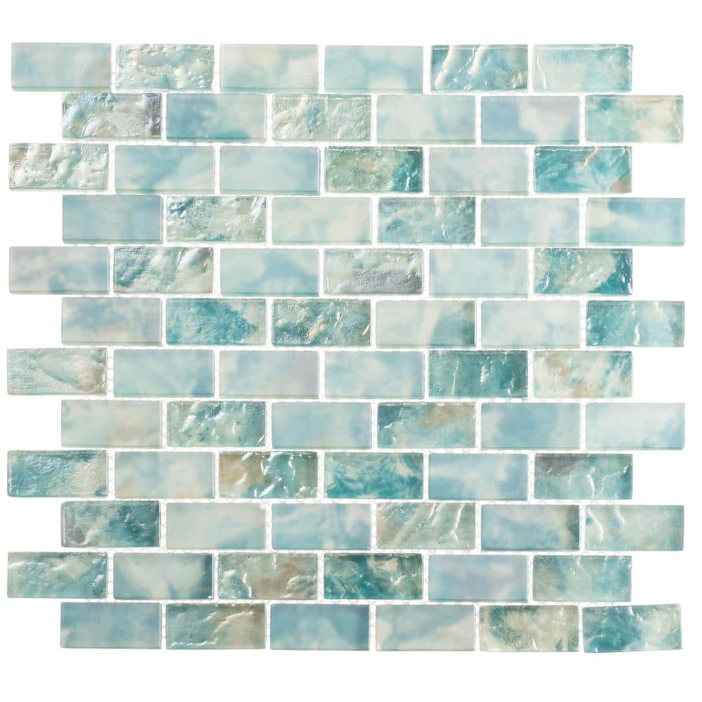 Zalo Celest Blue 1-in. x 2-in. Subway Brick Joint Matte/Polished Glass Wall