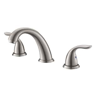 2-Handles 3-Holes Deck Mount Brushed Nickel Widespread Bathroom Faucet, with Stainless Steel Pop Up Drain