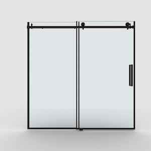 60 in. W. x 60 in. H Sliding Semi Frameless Tub Door in Matte Black Finish with Clear Glass