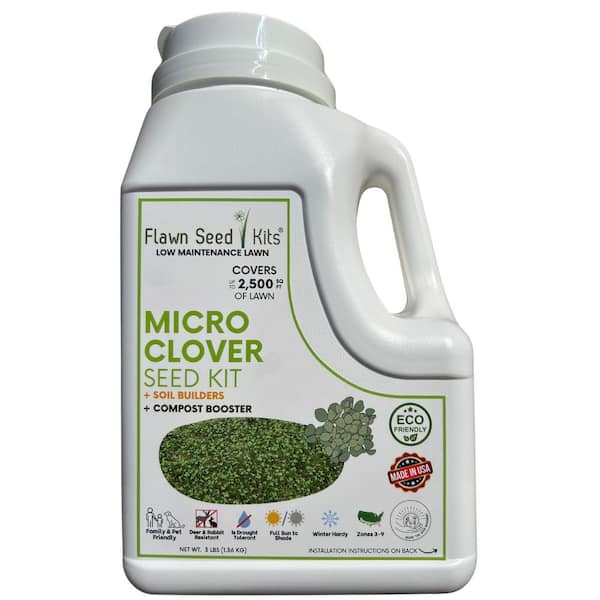 Flawn Seed Kits Micro Clover Alternative Grass Seed, Org Coated, Eco-Friendly, Low Growing, Low Mnt, Covers Up to 5,000 Sq. ft.