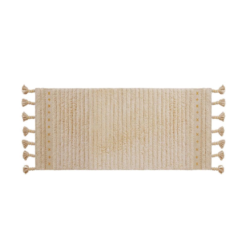 Over Tufted Fringe Meharis Ochre 20 in. 68 in. Cotton Bath Rug