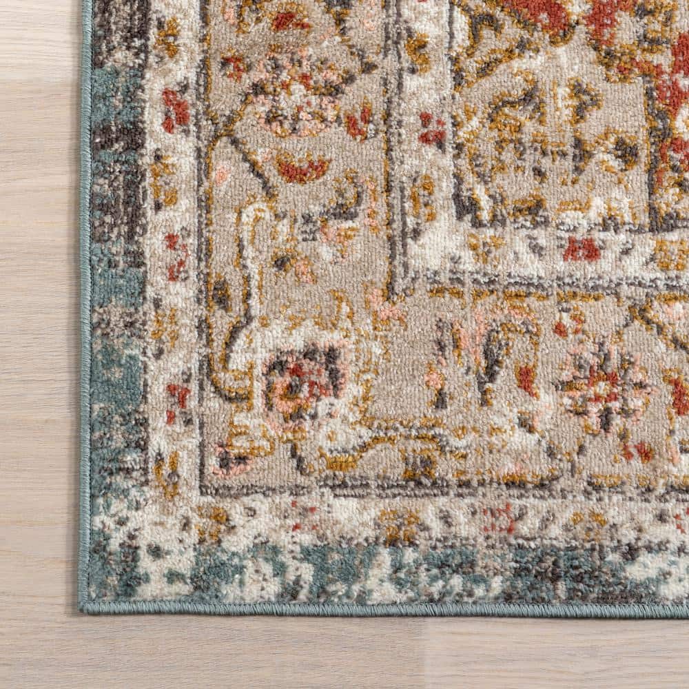 Justine Beige Synthetic Medallion Runner Rug, 2'6" x 10'